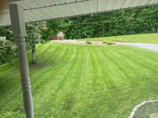Manicured lawn viewed from the front porch