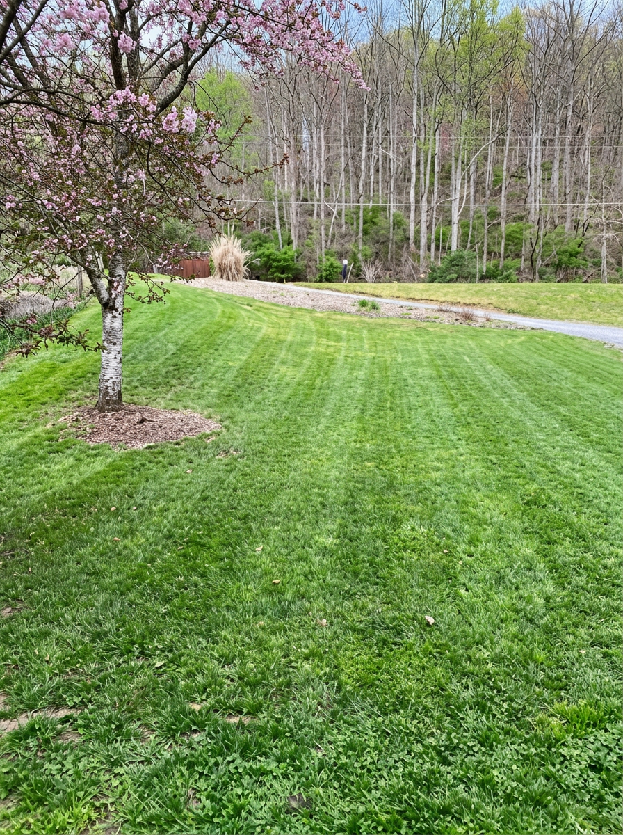 Freshly mowed side yard with crisp mowing lines